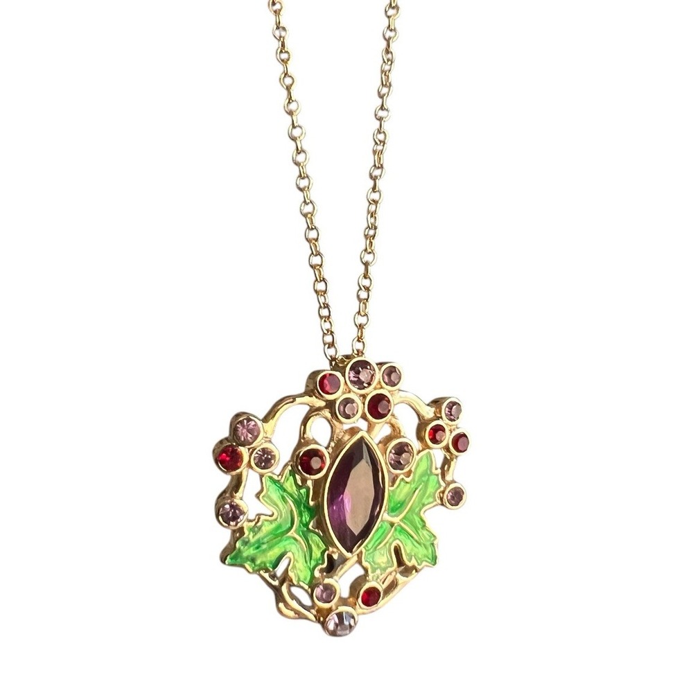 L.C. Tiffany GOLD TONE Purple Green‎ Grapes Leaves PENDANT NWT